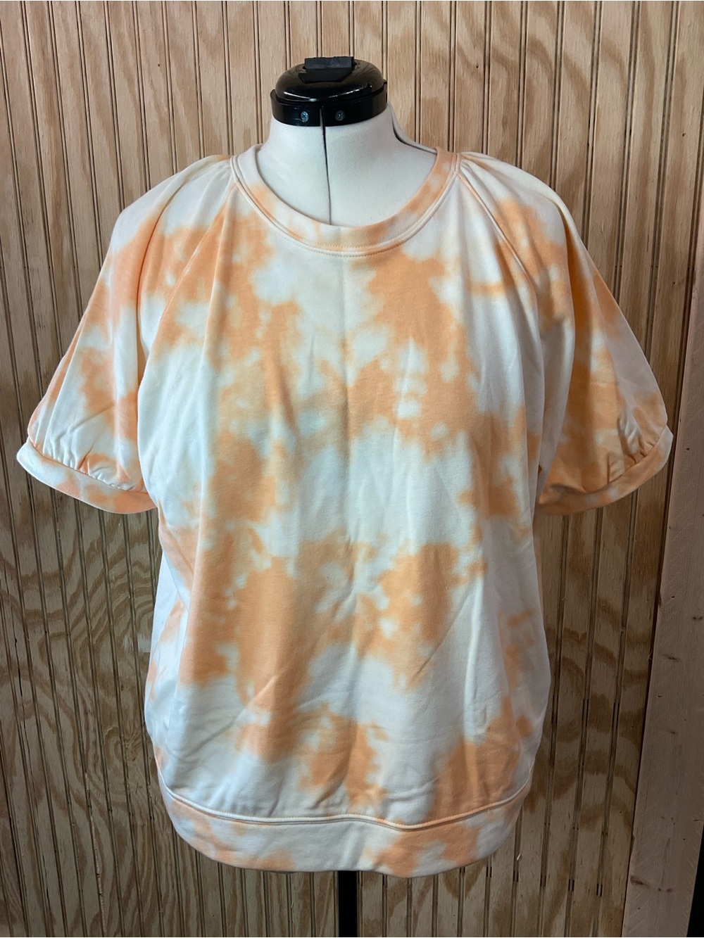 Sonoma Peach & White Tie-Dye Puff Sleeve Sweatshirt